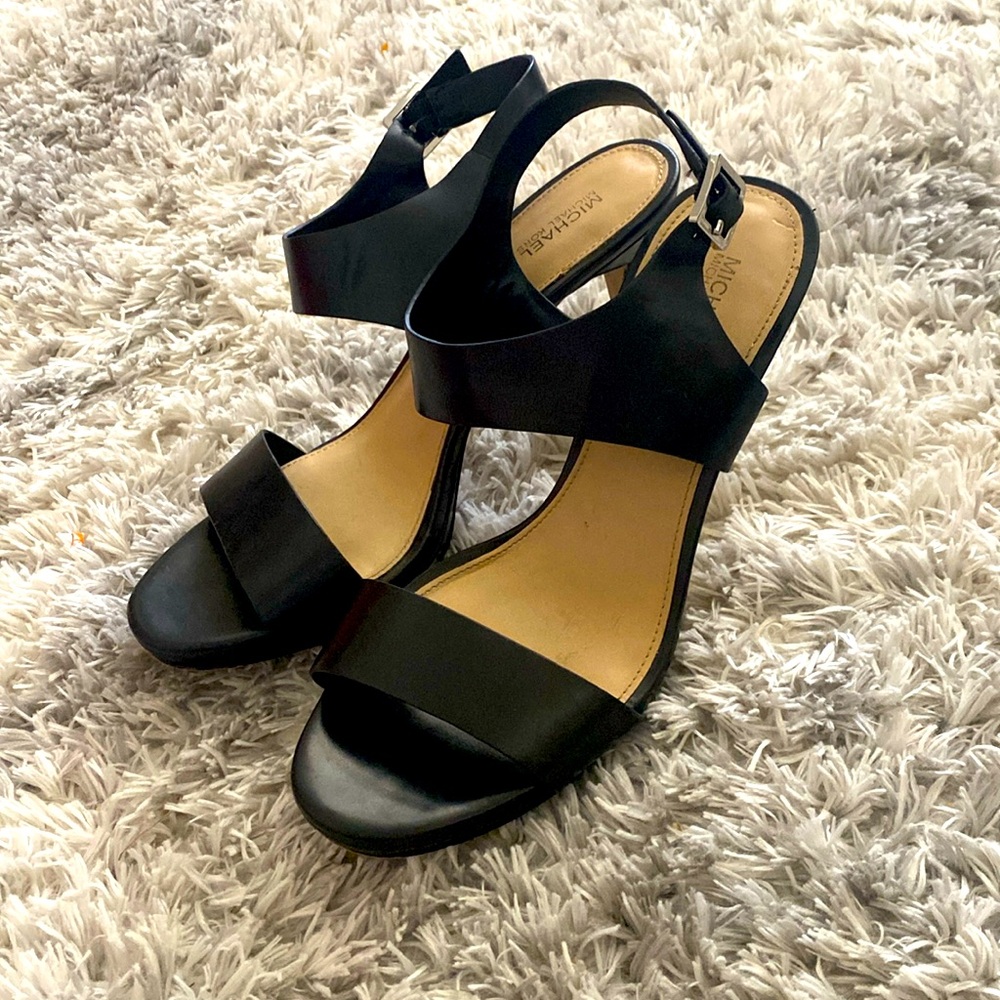 Gorgeous Michael Kors black leather strappy heels. Size 8.5/preloved.
